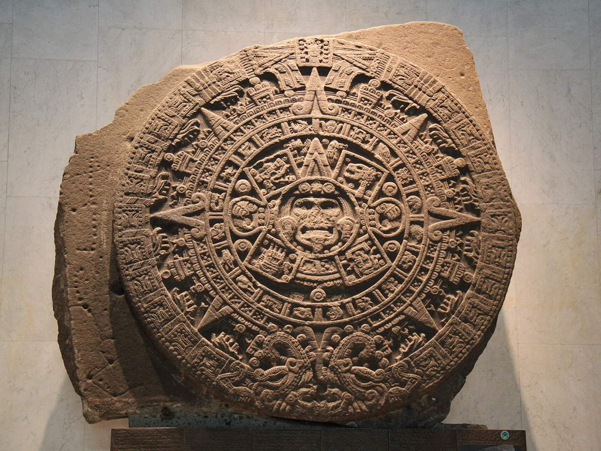 Detailed carved face of the monumental Aztec Sun Stone