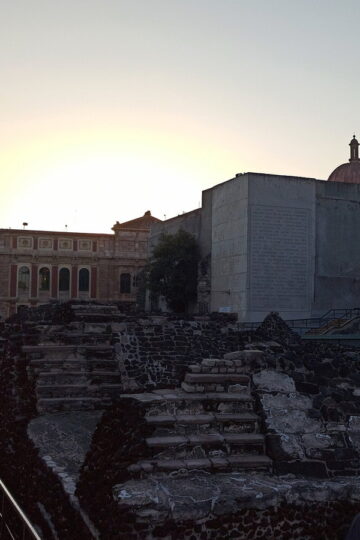 Excavated ruins of the Aztec Templo Mayor in the historic center of Mexico City