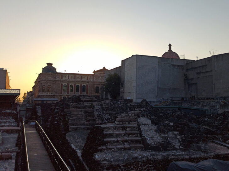 Excavated ruins of the Aztec Templo Mayor in the historic center of Mexico City