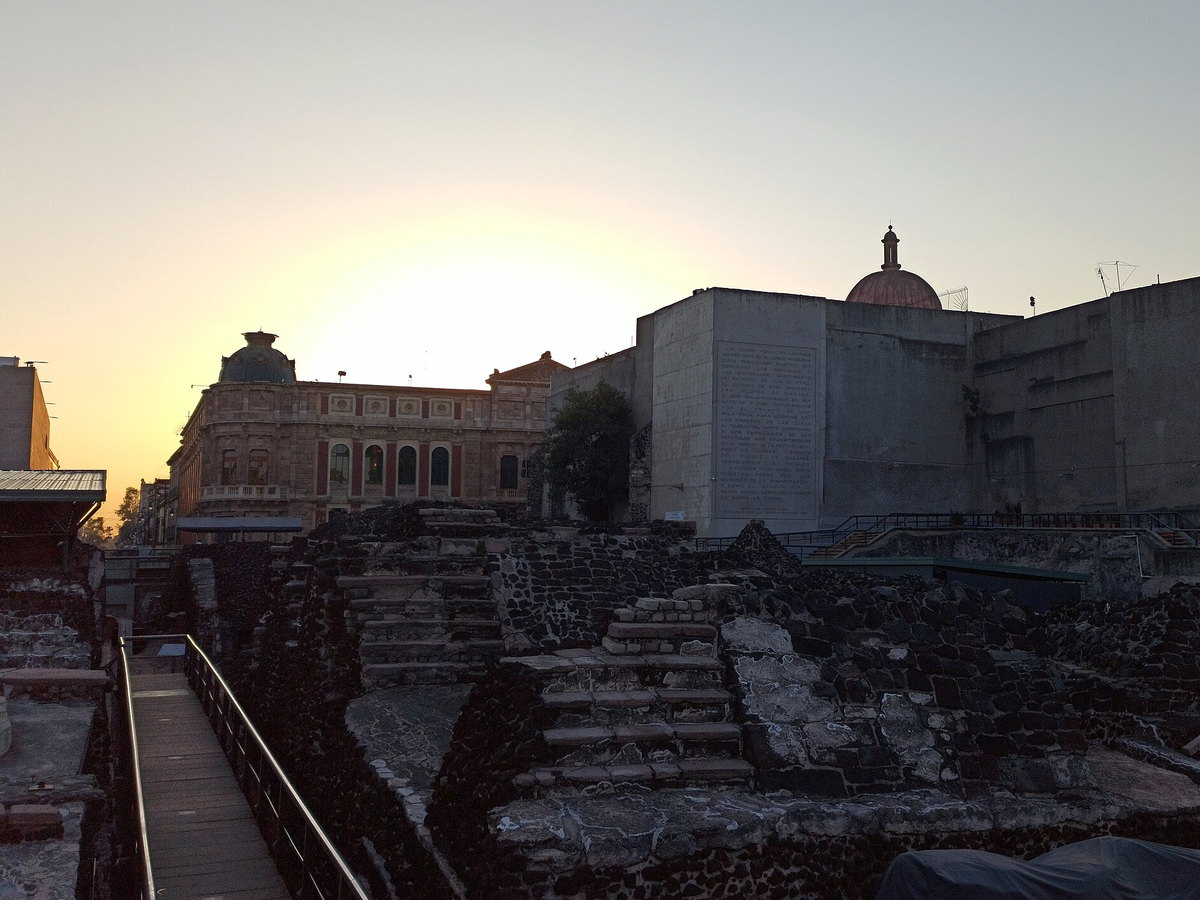 Excavated ruins of the Aztec Templo Mayor in the historic center of Mexico City