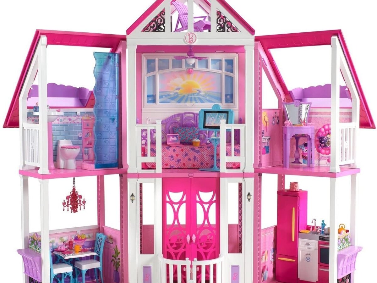 A pink three-story Barbie Dreamhouse playset