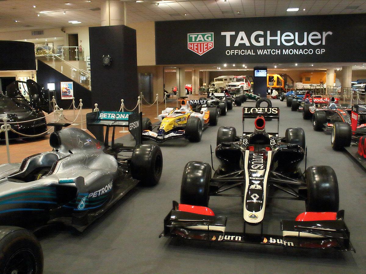 Historic Formula 1 race cars displayed together