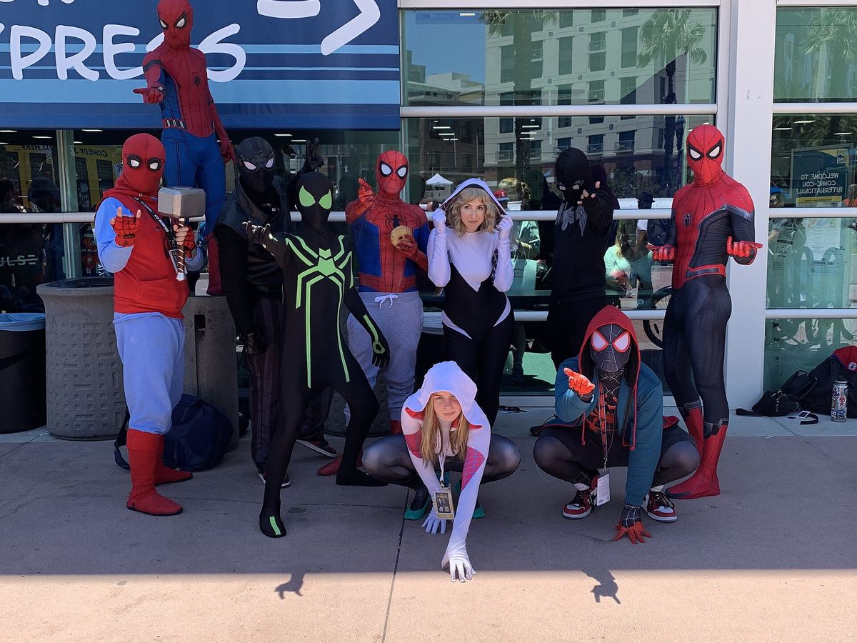 Spider-Man and Spider-Gwen cosplayers at San Diego Comic-Con