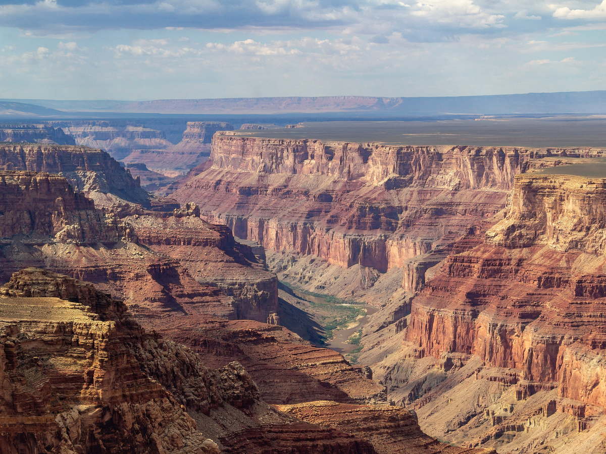 Aerial view of the layered cliffs of Grand Canyon National Park