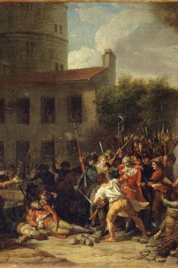 Revolutionary crowds storming the Bastille in Paris on July 14, 1789