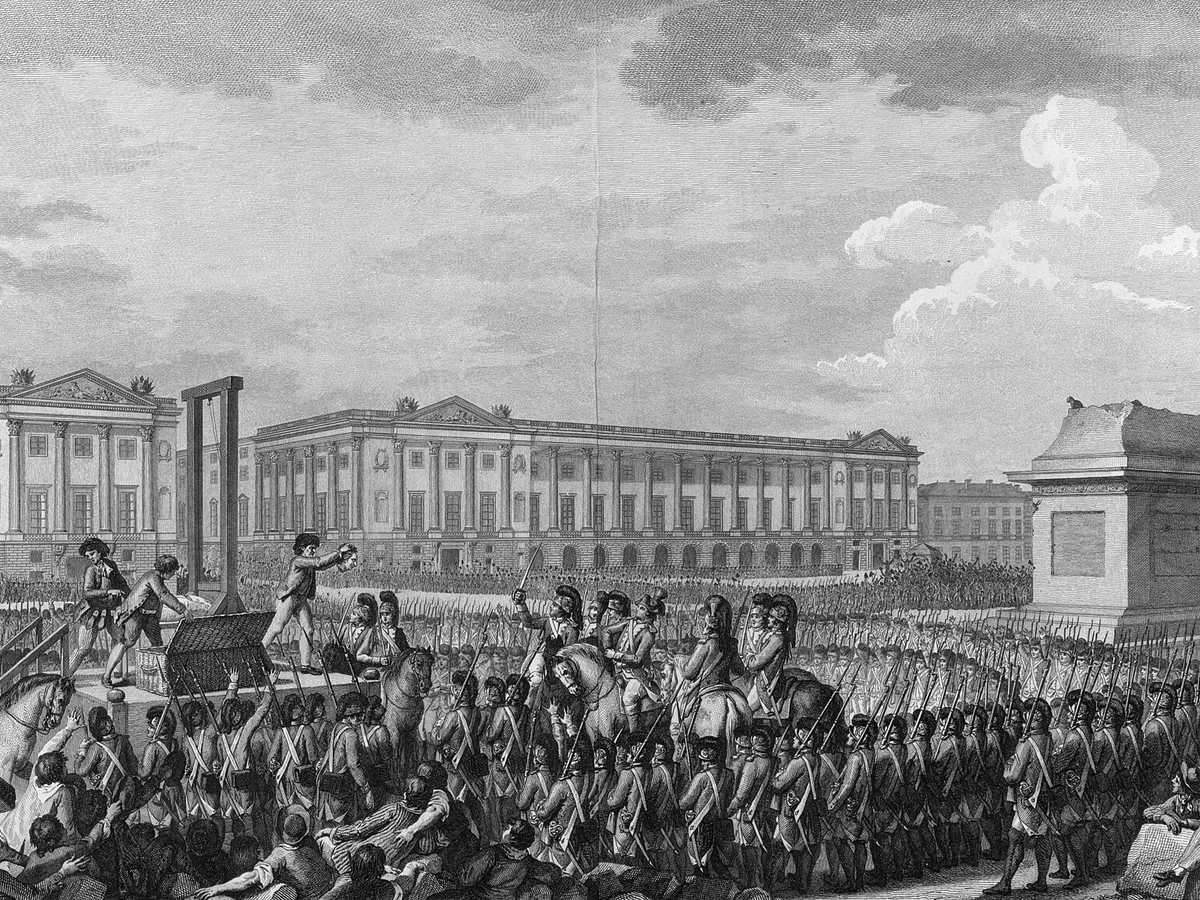 Historical engraving of the execution of Louis XVI during the French Revolution