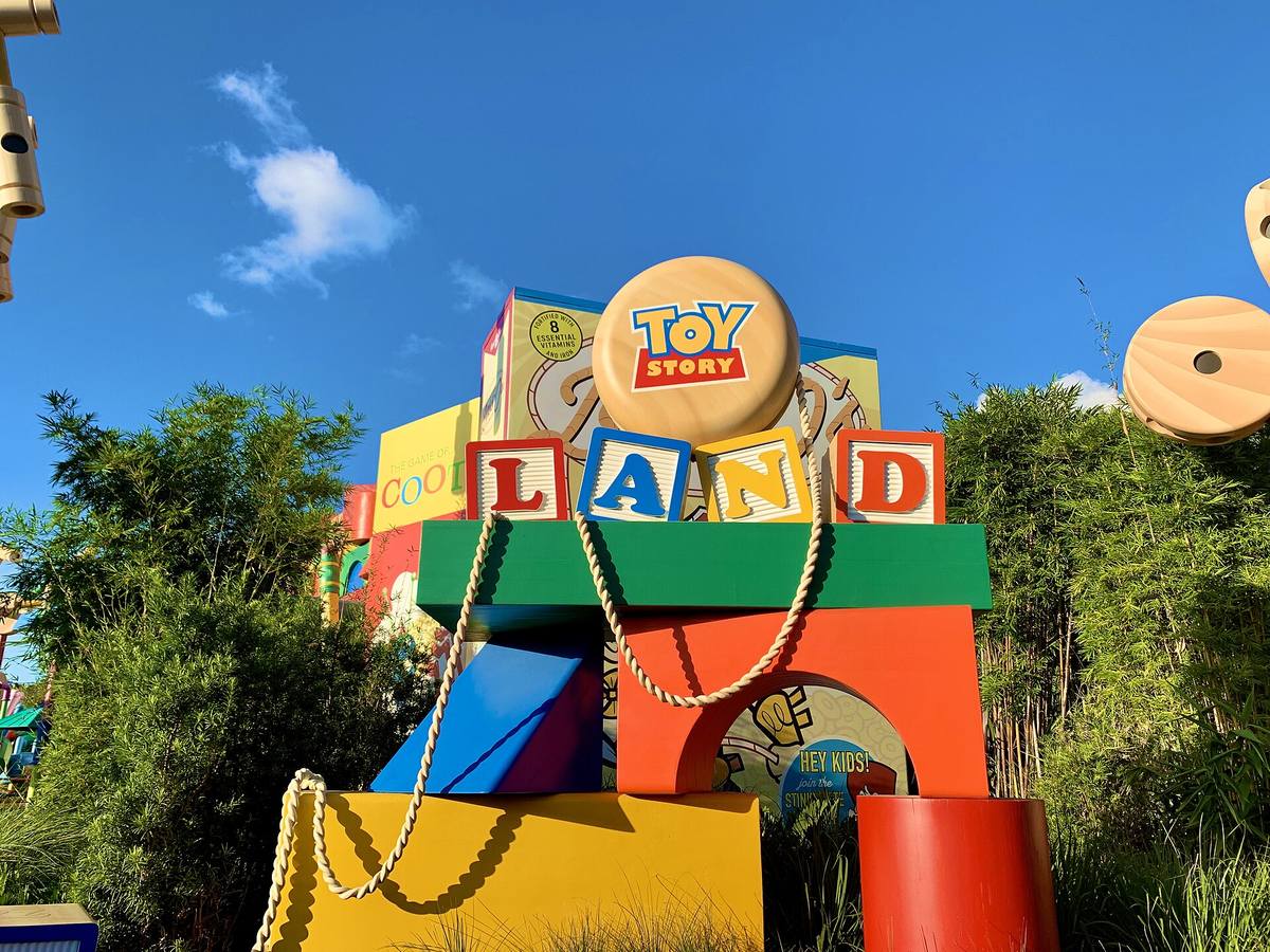 Colorful Toy Story Land entrance sign at Disney's Hollywood Studios