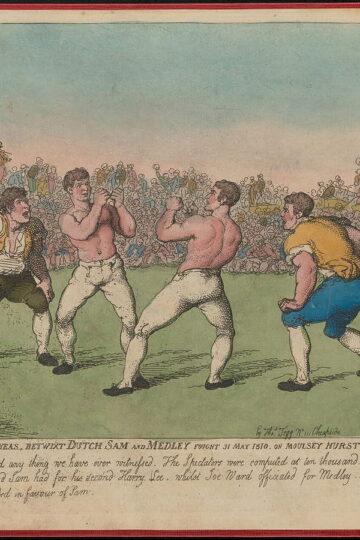Historical illustration of the 1810 boxing match between Dutch Sam and Medley