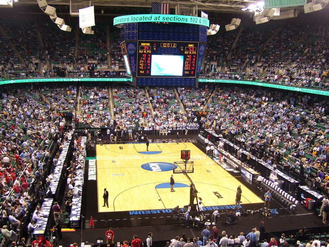 NCAA tournament basketball game inside Greensboro Coliseum