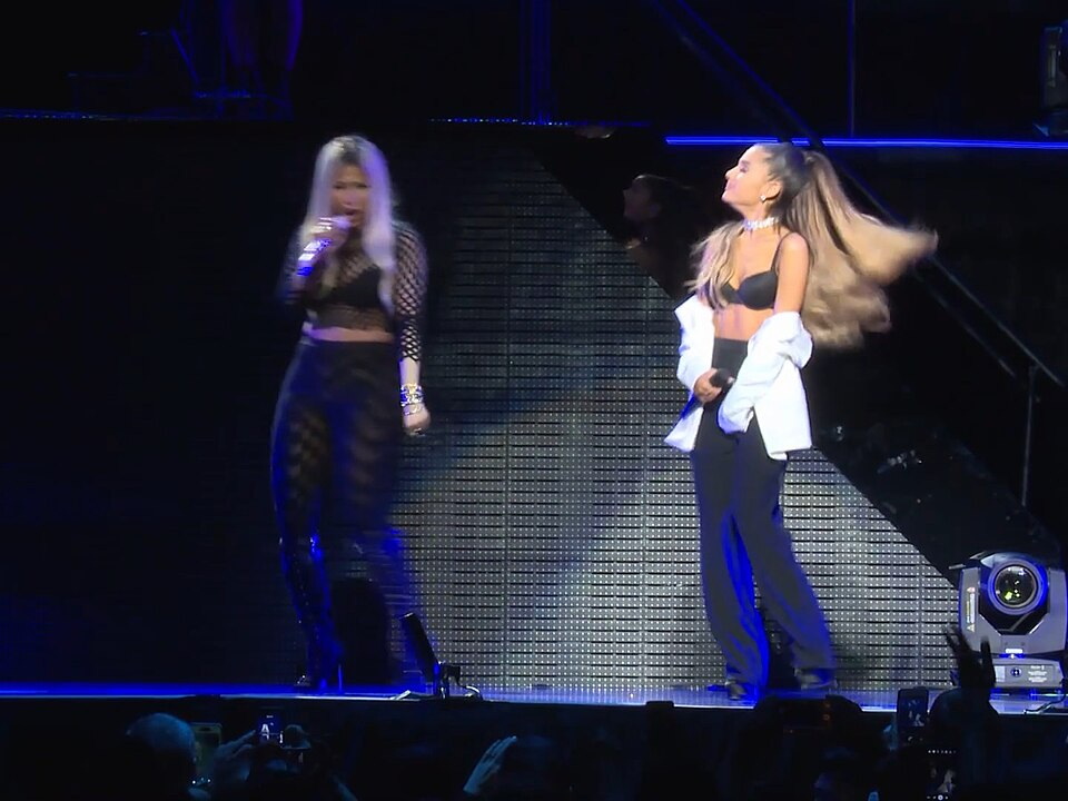 Ariana Grande and Nicki Minaj perform together at T-Mobile Arena in 2016