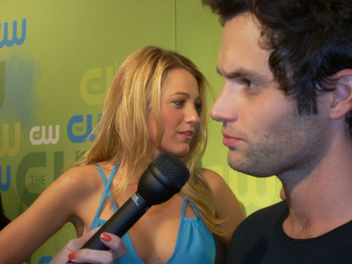 Blake Lively and Penn Badgley at a CW network presentation