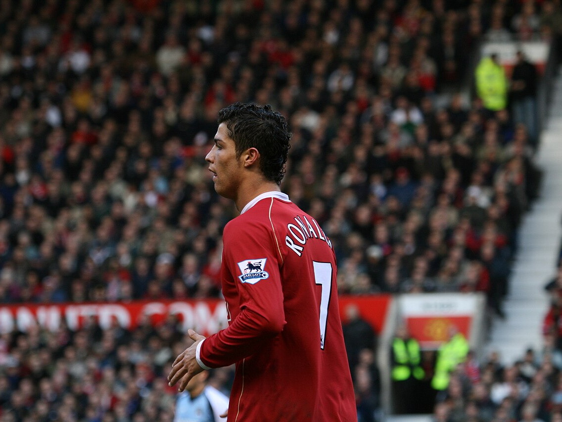 Cristiano Ronaldo on the pitch for Manchester United