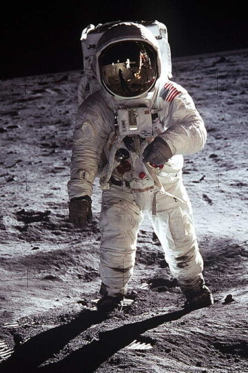 Buzz Aldrin standing on the Moon during Apollo 11