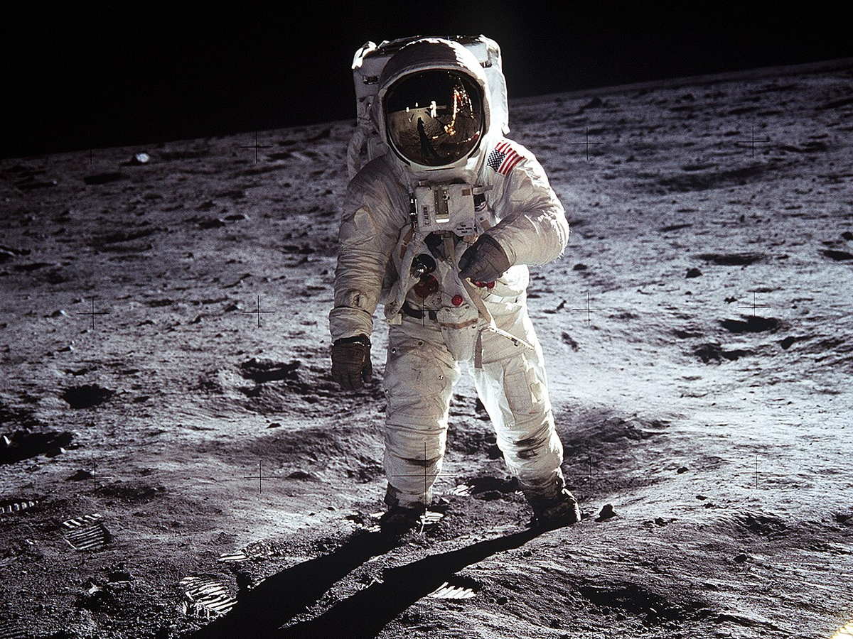 Buzz Aldrin standing on the Moon during Apollo 11