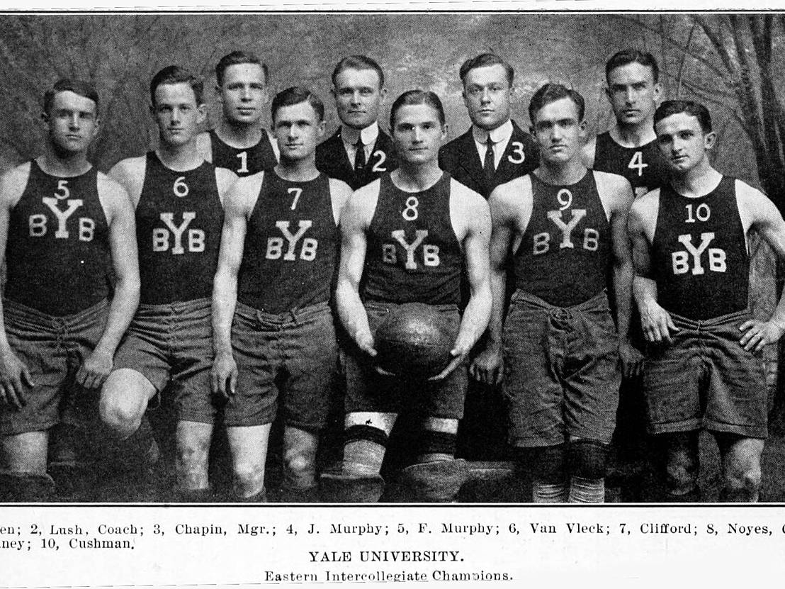 Historic Yale University basketball team pictured in an early basketball guide