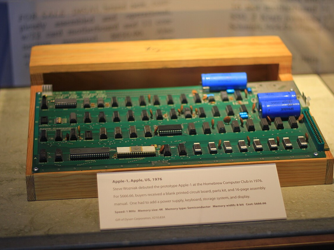 Apple I personal computer displayed at the Computer History Museum