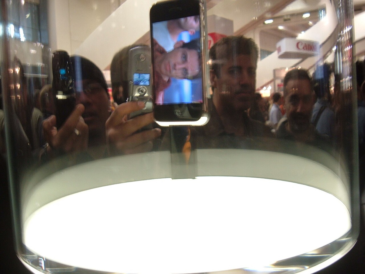 First-generation Apple iPhone displayed at Macworld in 2007