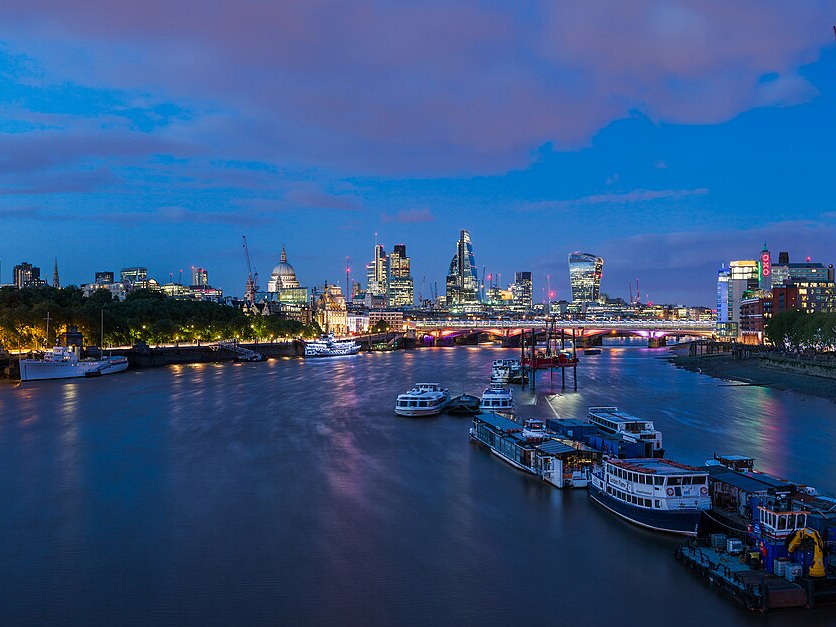 London skyline along the River Thames viewed from Waterloo Bridge