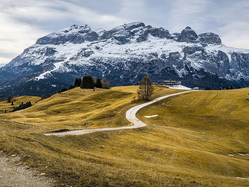 Mountain path through the Dolomites in Alta Badia, Italy
