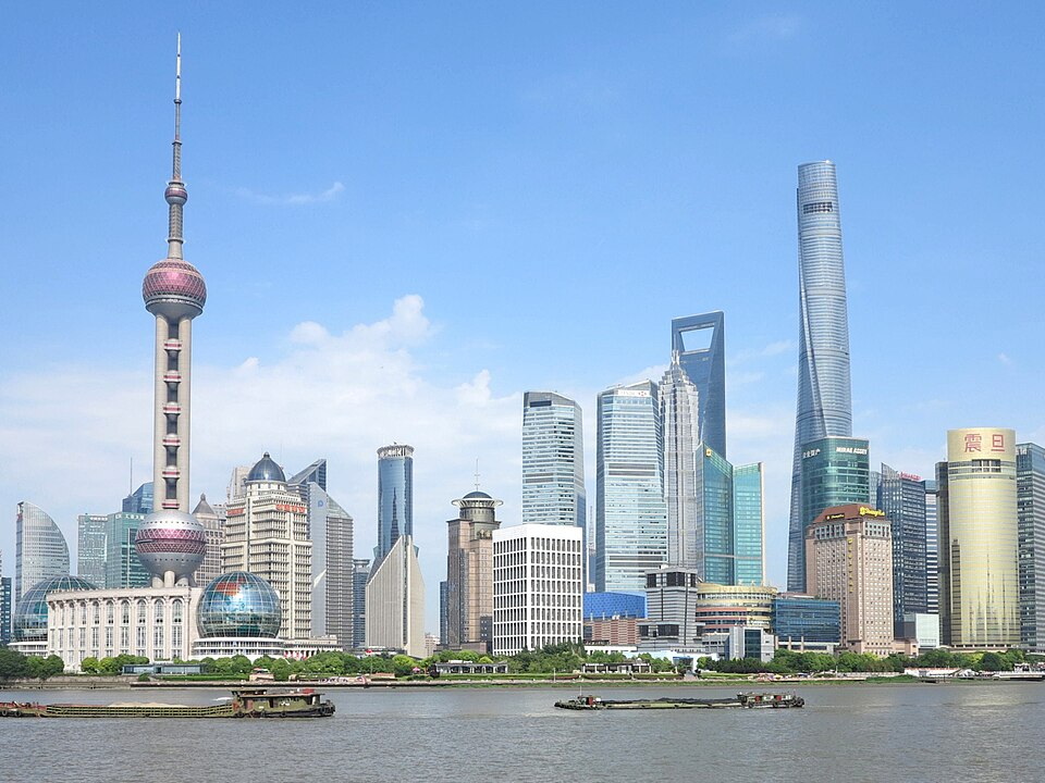 Pudong skyline in Shanghai viewed across the Huangpu River from the Bund