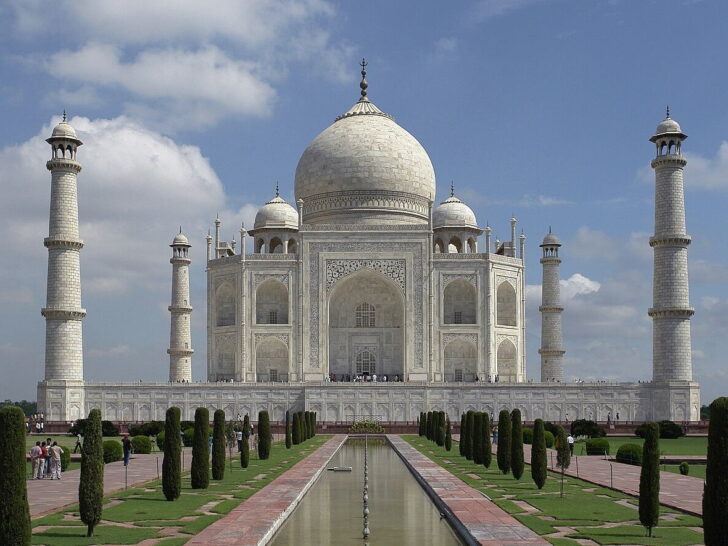 Taj Mahal and its reflecting pool in Agra, India
