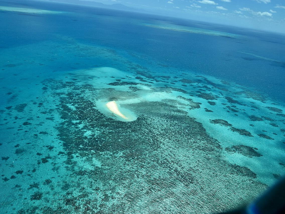 Aerial view of coral formations in the Great Barrier Reef, Australia