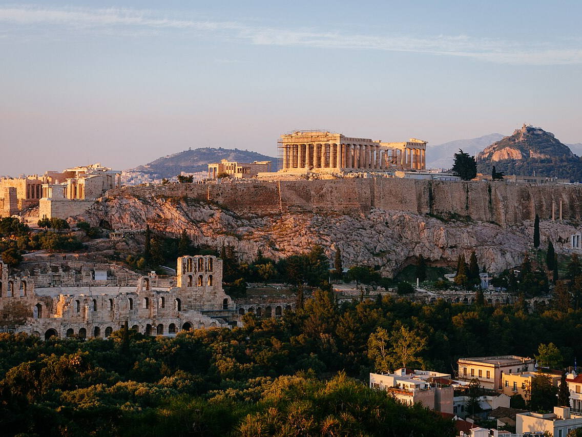 Classic view of the Acropolis rising above Athens, Greece