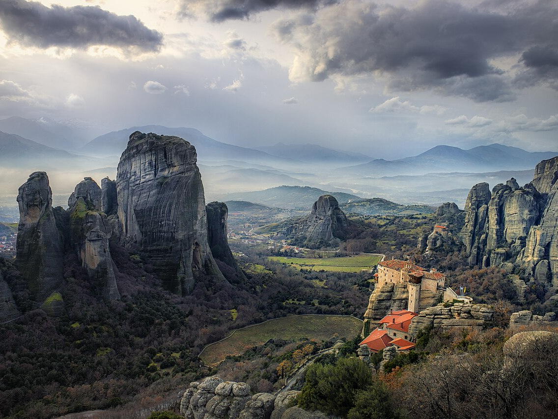 Monasteries perched on the rock formations of Meteora, Greece