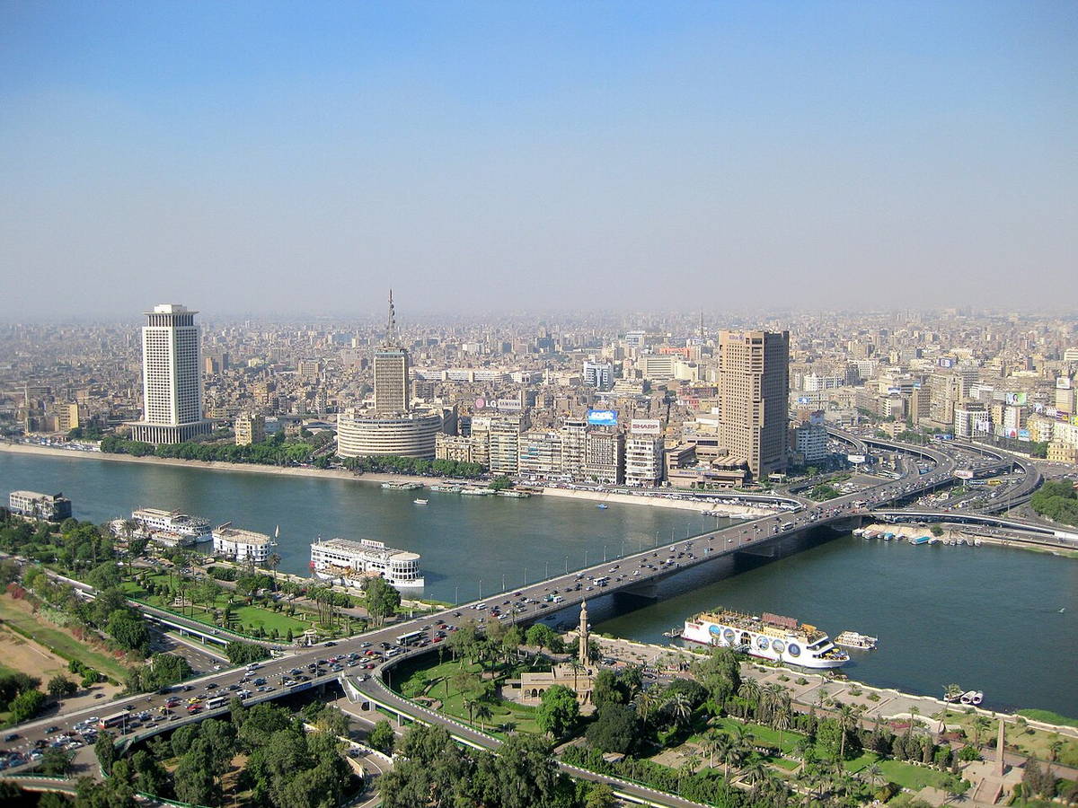 The Nile River flowing through Cairo, Egypt