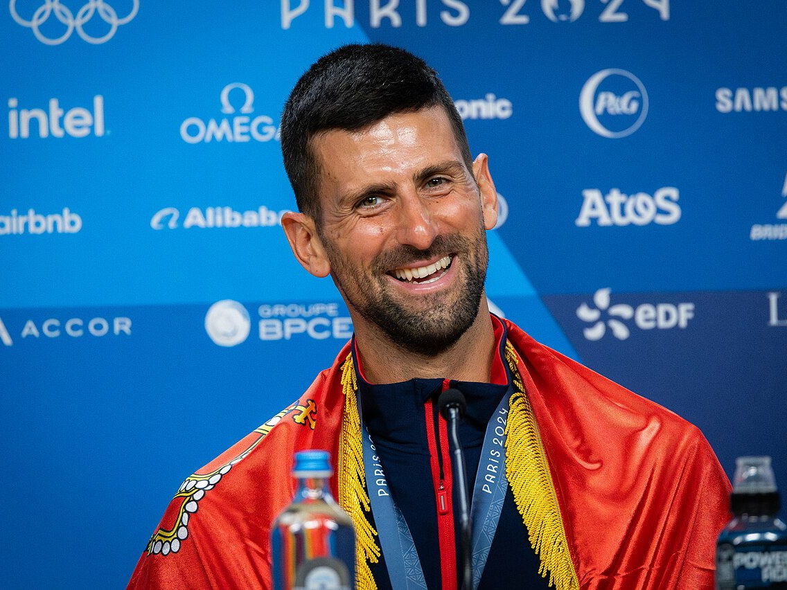 Novak Djokovic after winning the men's singles gold medal at the Paris 2024 Olympics