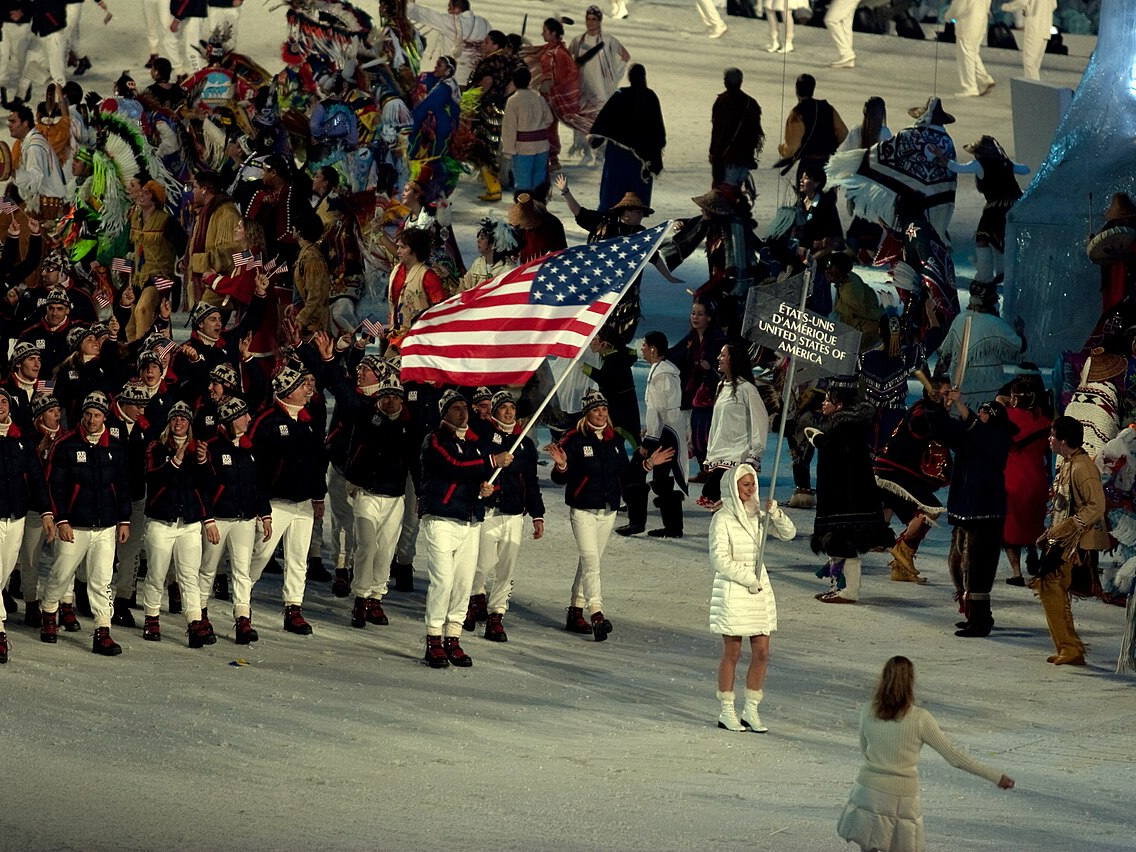 United States athletes entering the stadium during the 2010 Winter Olympics opening ceremony