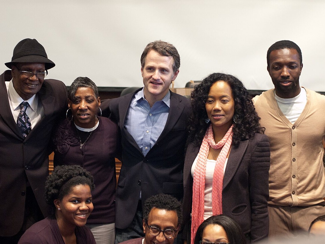 Cast members from The Wire at a Harvard Law School discussion