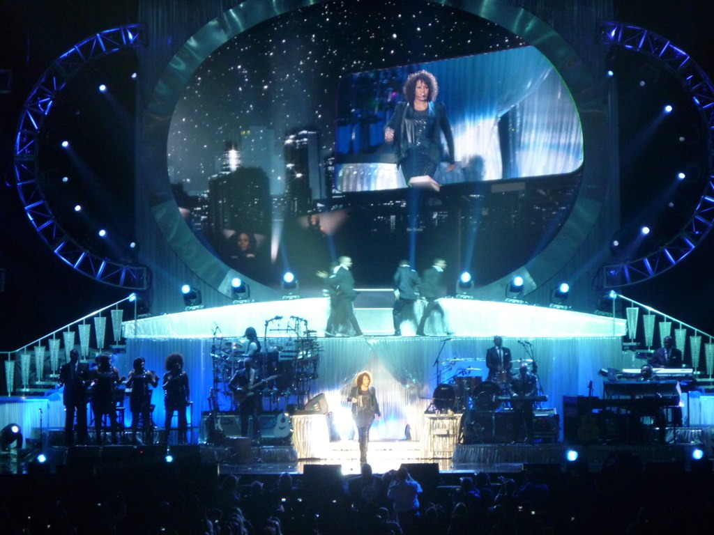 Whitney Houston performing onstage in Milan
