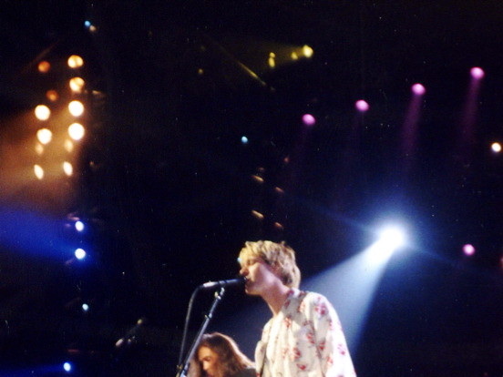 Kurt Cobain and Krist Novoselic of Nirvana performing at the 1992 MTV Video Music Awards