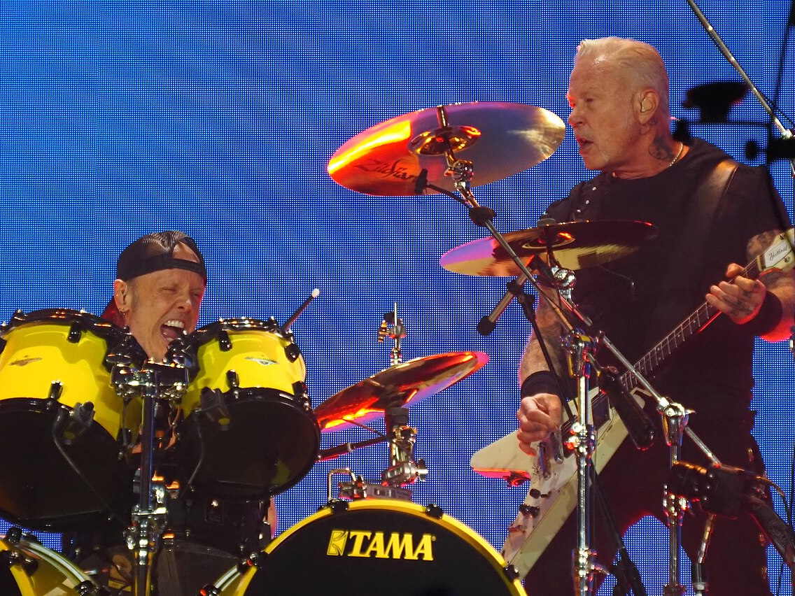 Lars Ulrich and James Hetfield performing with Metallica at Marvel Stadium in 2025