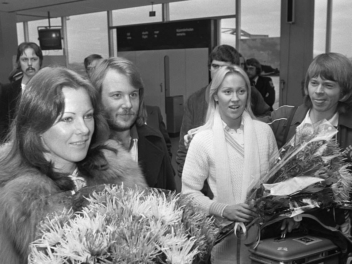 ABBA members Agnetha Faltskog, Bjorn Ulvaeus, Benny Andersson and Anni-Frid Lyngstad together in 1976