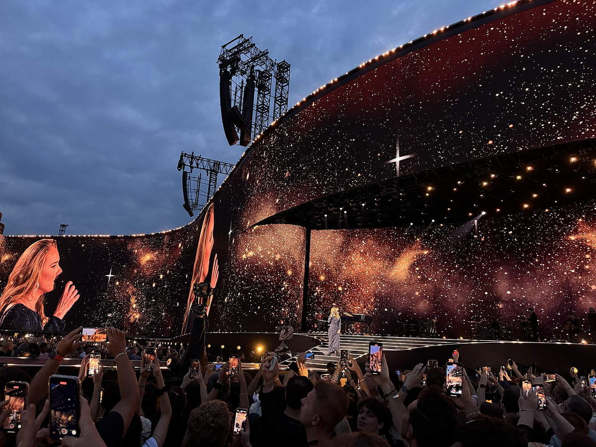 Adele performing live in Munich, Germany, in August 2024