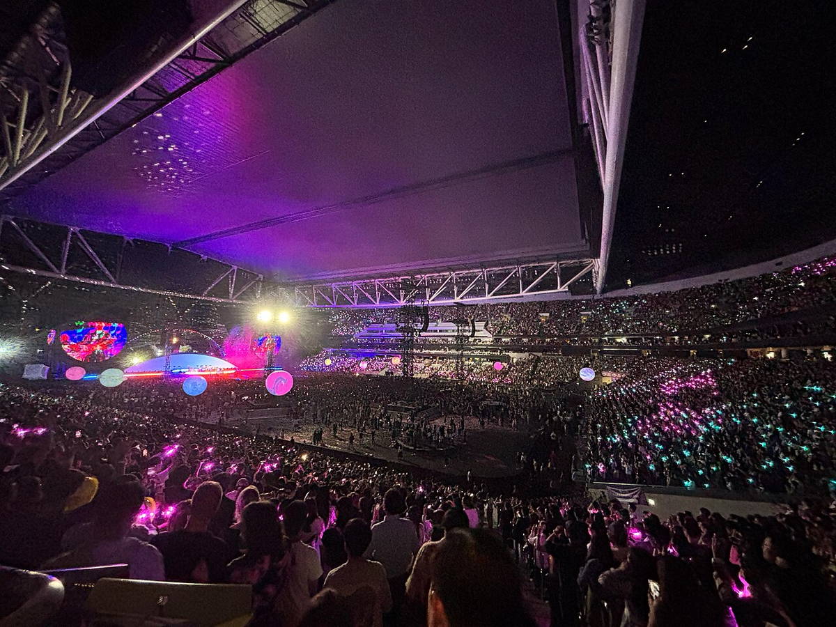 Coldplay performing during the Music of the Spheres World Tour