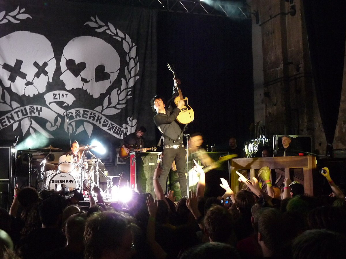 Green Day performing live at the 21st Century Breakdown release party