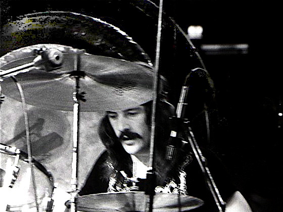 Led Zeppelin drummer John Bonham performing in 1975
