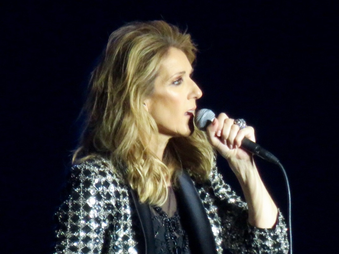 Celine Dion singing onstage during a concert in 2017