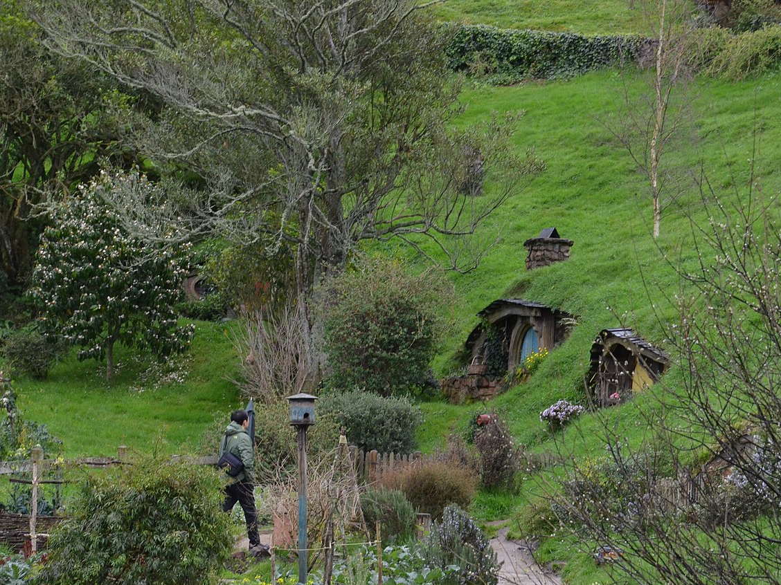 The Shire and hobbit holes at the Hobbiton Movie Set in New Zealand