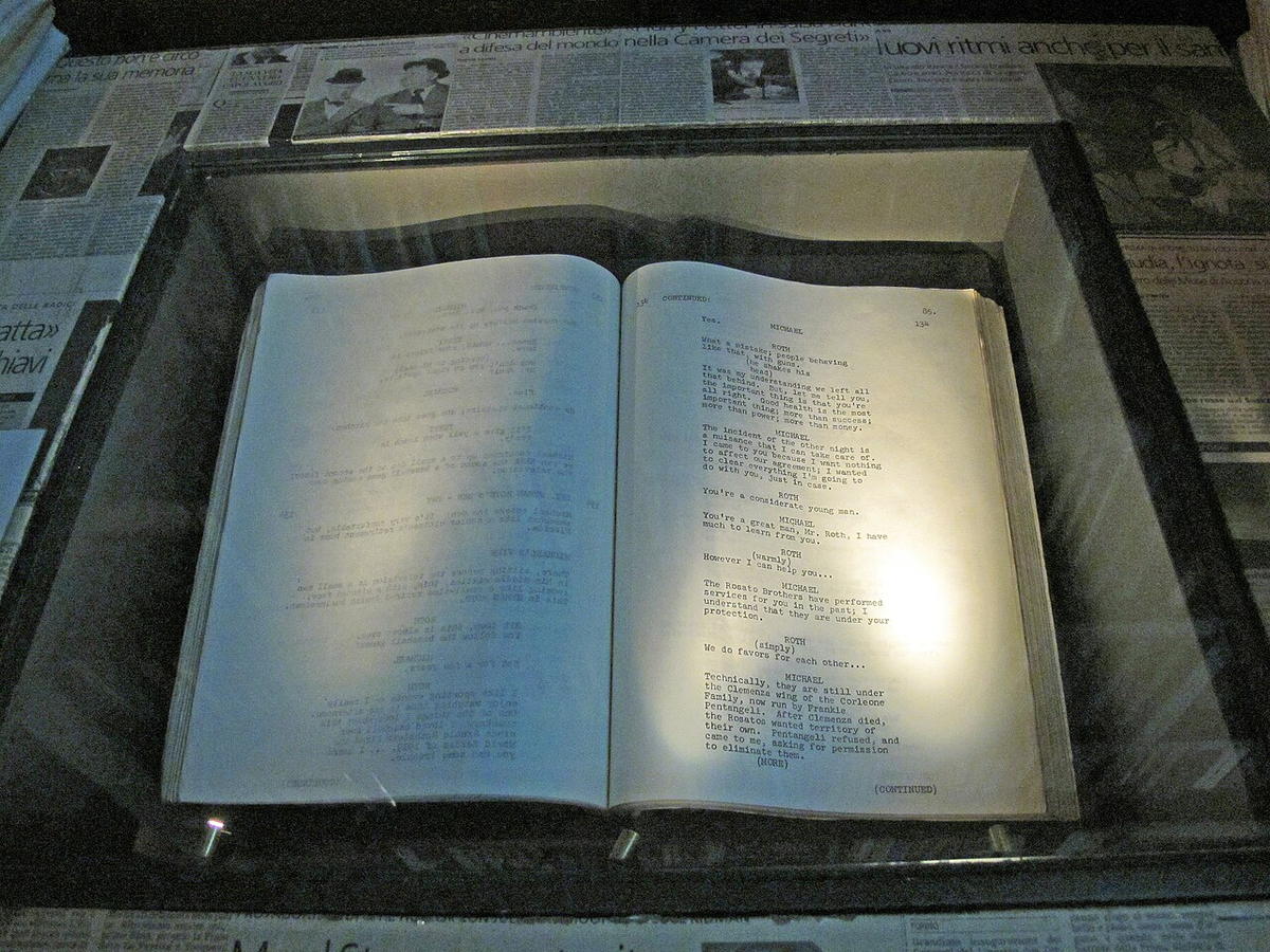 Original screenplay for The Godfather Part II displayed at the National Museum of Cinema
