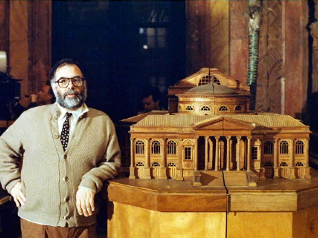 Francis Ford Coppola beside a Teatro Massimo model for The Godfather Part III
