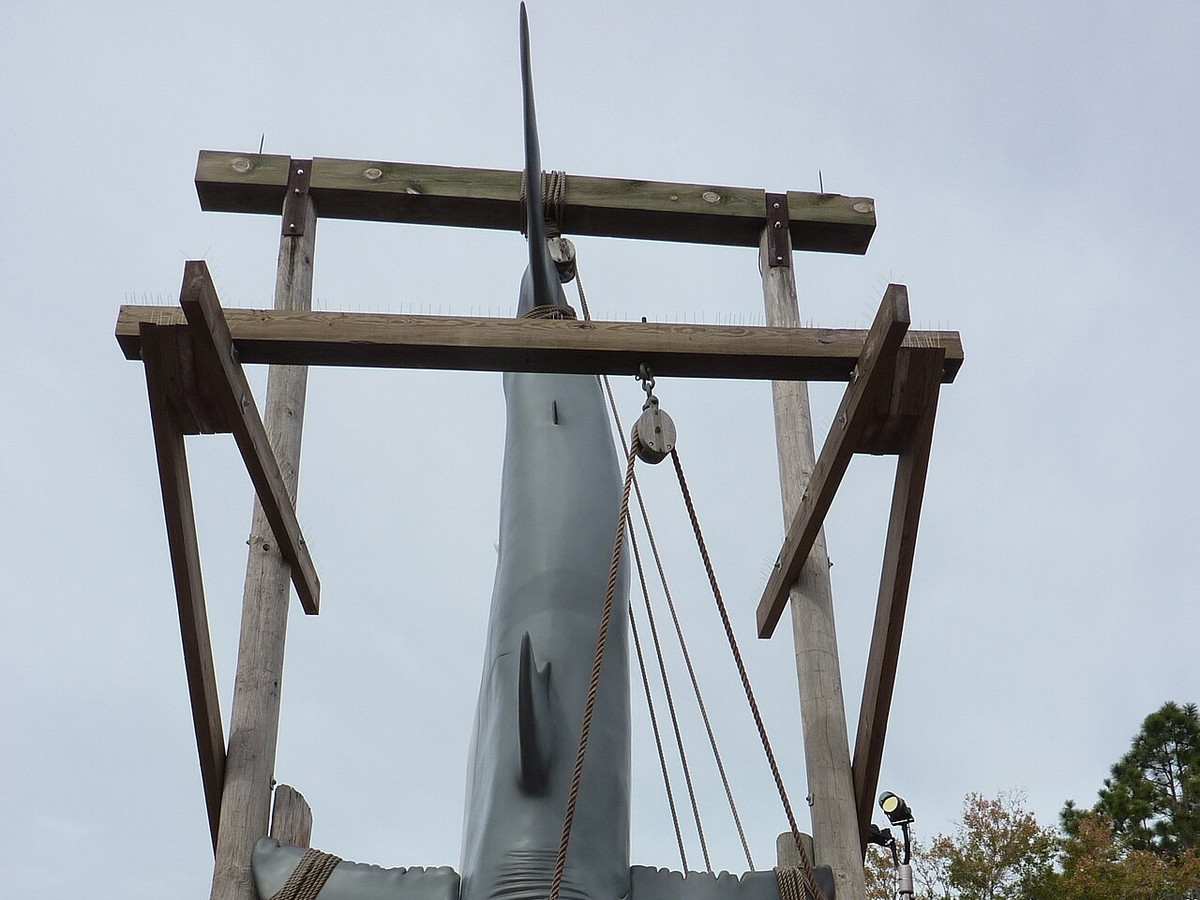 Close-up of the Jaws shark display at Universal Studios Florida