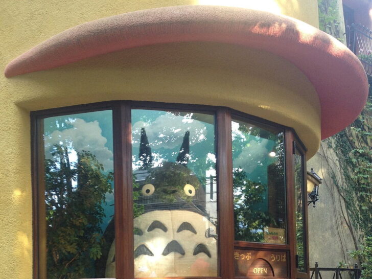 Totoro figure in the faux box office at the Studio Ghibli Museum