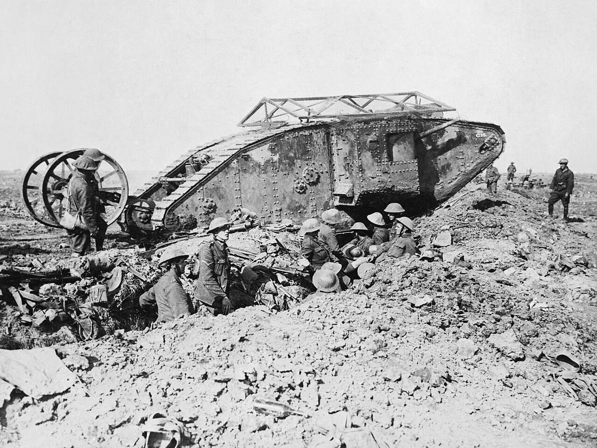 British Mark I tank near Thiepval during the Battle of the Somme in September 1916