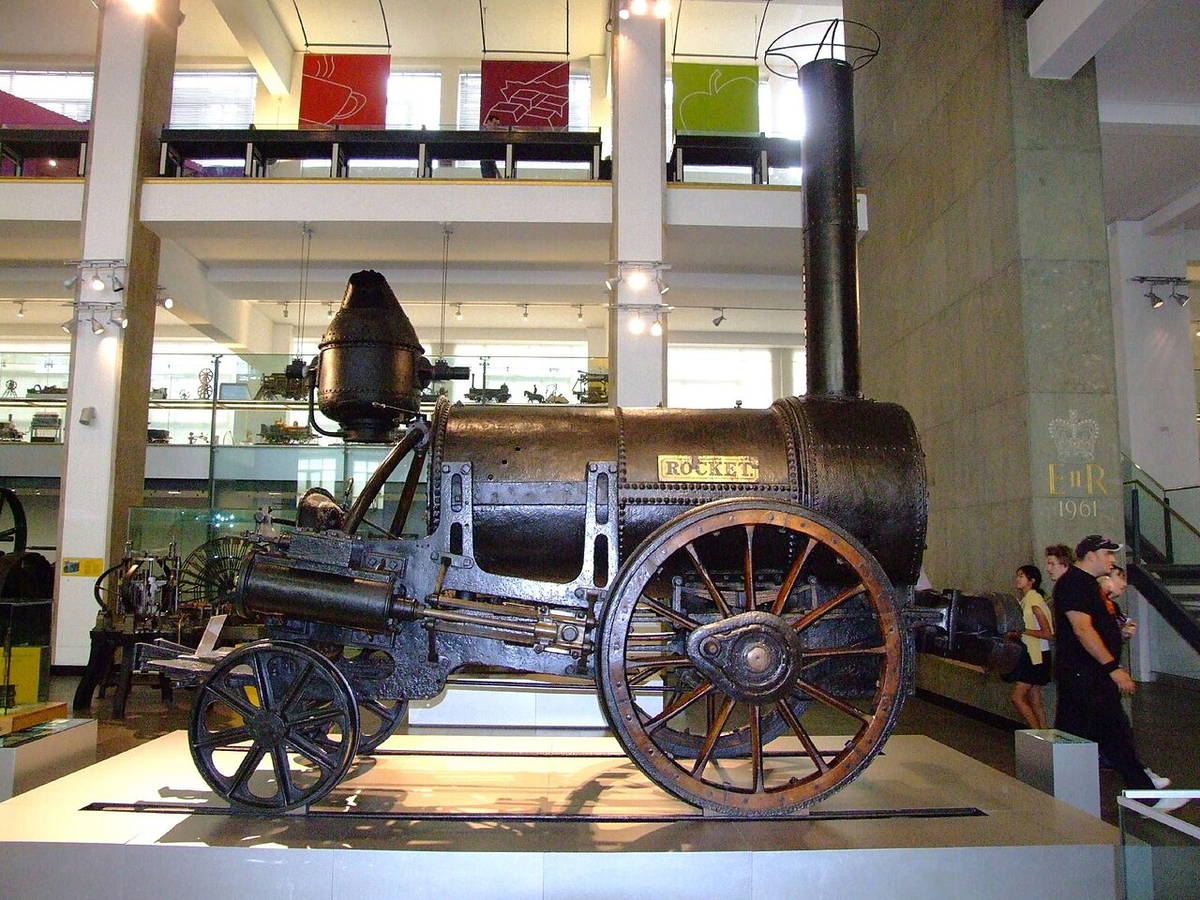 Original Stephenson's Rocket steam locomotive displayed at the Science Museum in London