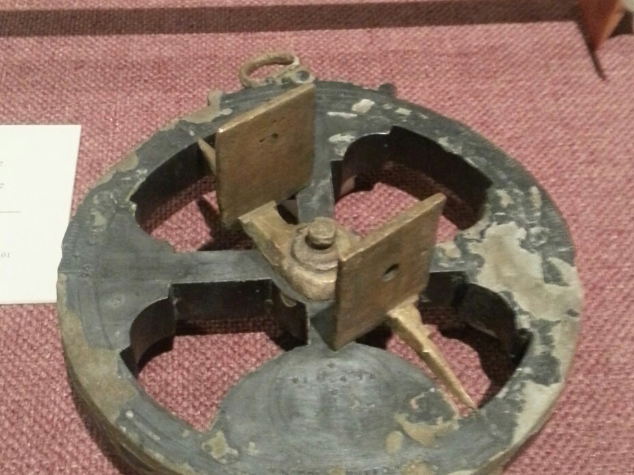 Silver-plated mariner's astrolabe dated 1645 and used as a navigational instrument