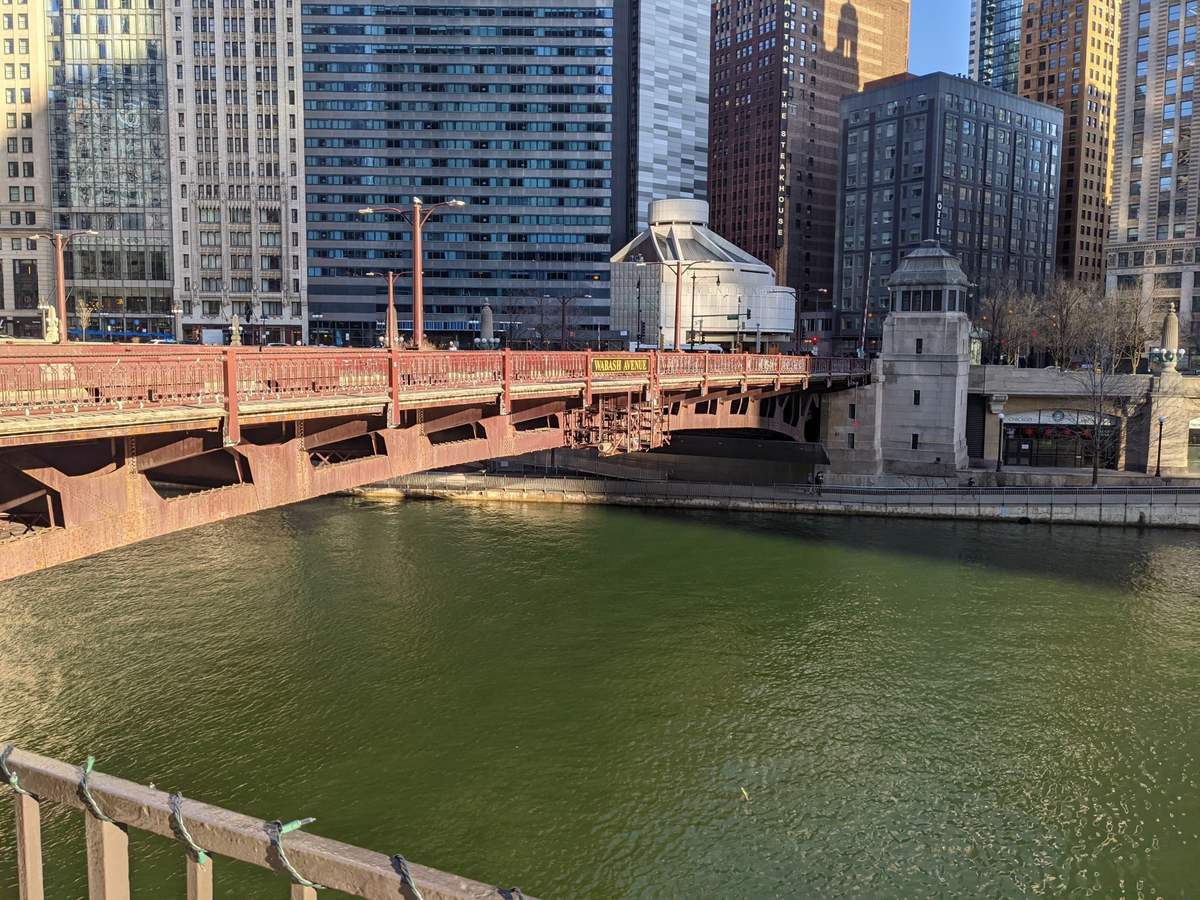 Chicago River dyed bright green for St. Patrick's Day